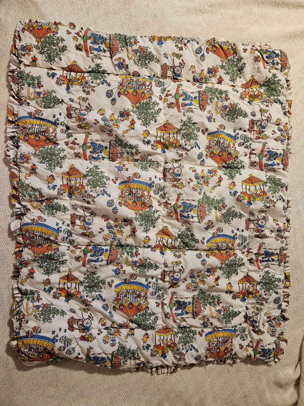 1970s MOTHER Carousel Print Baby Blanket